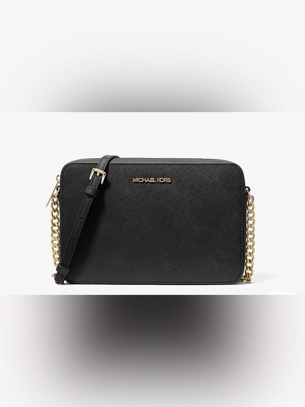 Michael Kors Black Saffiano Crossbody Gold Chain Logo Leather Staple Classic